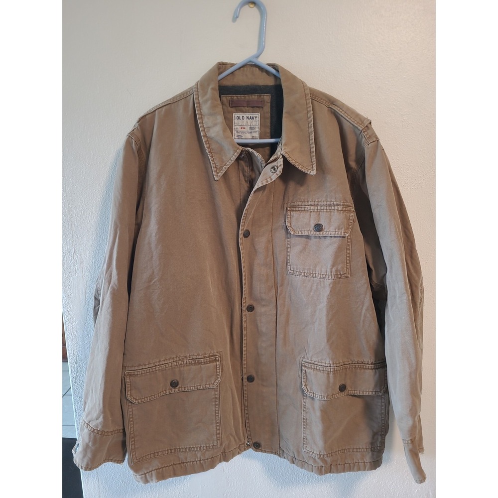 VINTAGE Old Navy Jacket Mens XXL Brown Canvas Chore Fleece Lined Workwear Y2K